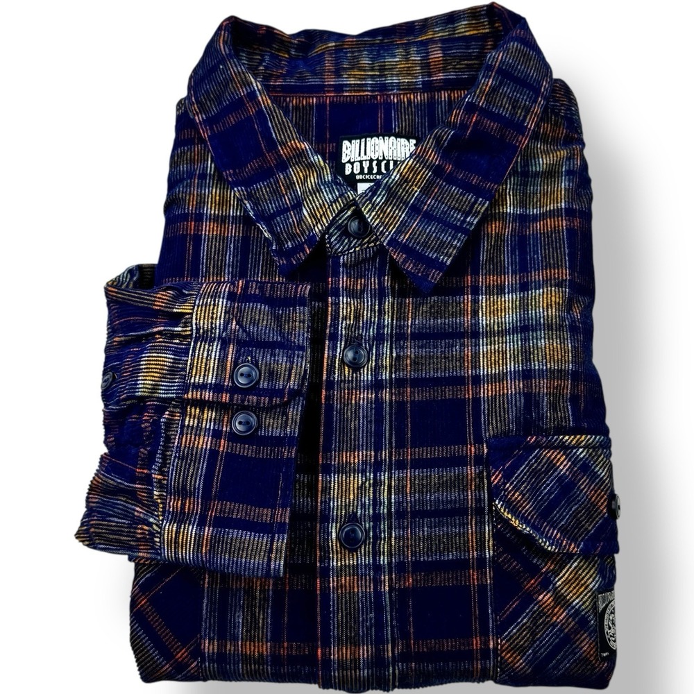 Billionaire Boys Club Blue Orange Corduroy Plaid Shirt Men's Size 2XL Astro Boy